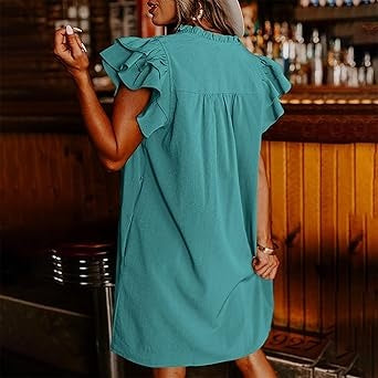 🌴Summer Specials🌴Women's Casual V-Neck Ruffle Pleated Dress