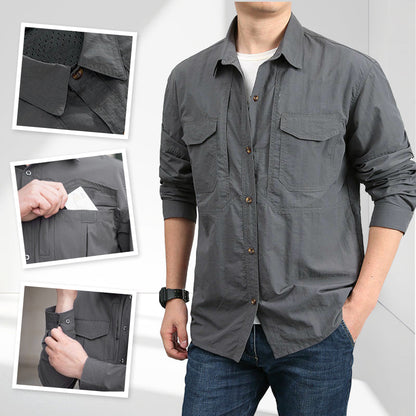Men's Casual Quick-Drying Long Sleeve Shirt with Pockets