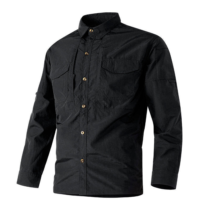 Men's Casual Quick-Drying Long Sleeve Shirt with Pockets