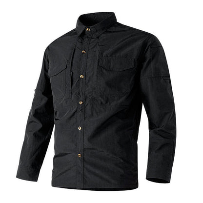 Men's Casual Quick-Drying Long Sleeve Shirt with Pockets
