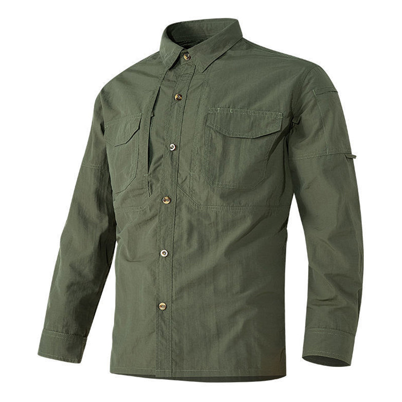Men's Casual Quick-Drying Long Sleeve Shirt with Pockets