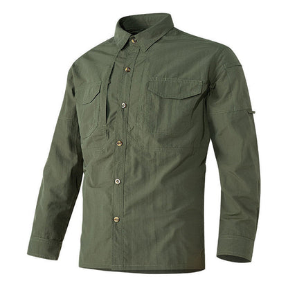 Men's Casual Quick-Drying Long Sleeve Shirt with Pockets