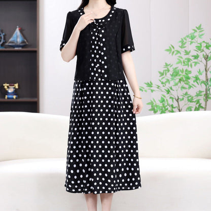 Women's Polka Dot Faux Two-Piece Dress