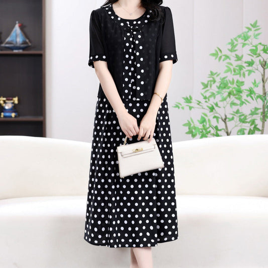 Women's Polka Dot Faux Two-Piece Dress
