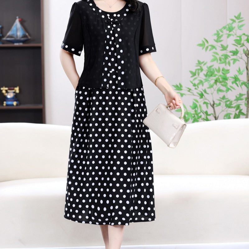 Women's Polka Dot Faux Two-Piece Dress