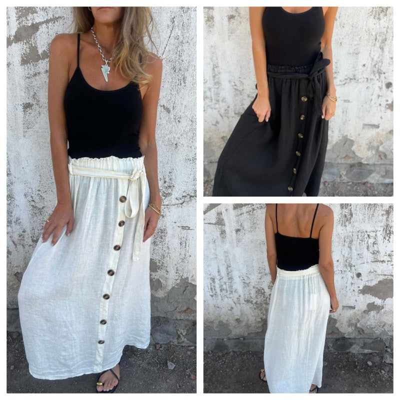 ⏳Time-limited Special⏰Solid Color Button Front & Tie Belt Skirt