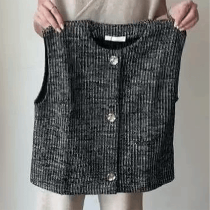 Women's Round Neck Button Down Sleeveless Vest & Pants Set