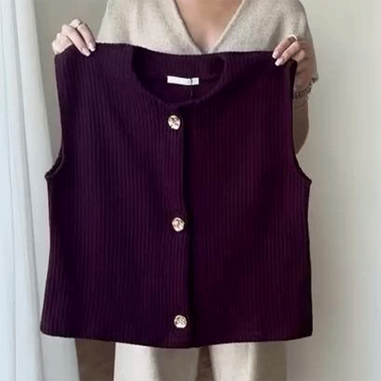 Women's Round Neck Button Down Sleeveless Vest & Pants Set