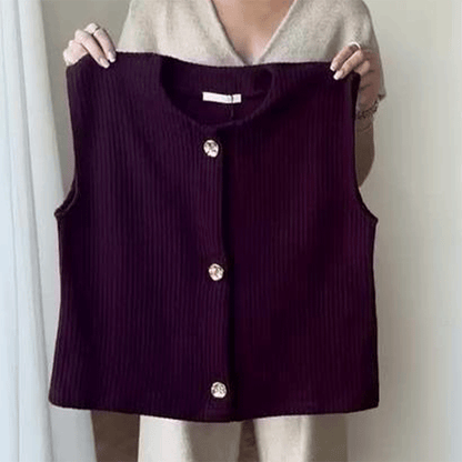 Women's Round Neck Button Down Sleeveless Vest & Pants Set
