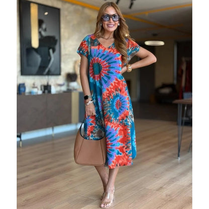 ⏳Time-limited Special 50%OFF💃Women's Casual V-Neck Printed Maxi Dress