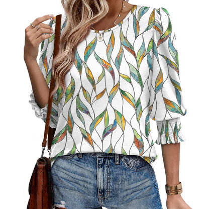 🌞Summer Hot Sale 49% OFF -Women Dressy Casual 3/4 Length Sleeve Blouses with Smocked Cuffs