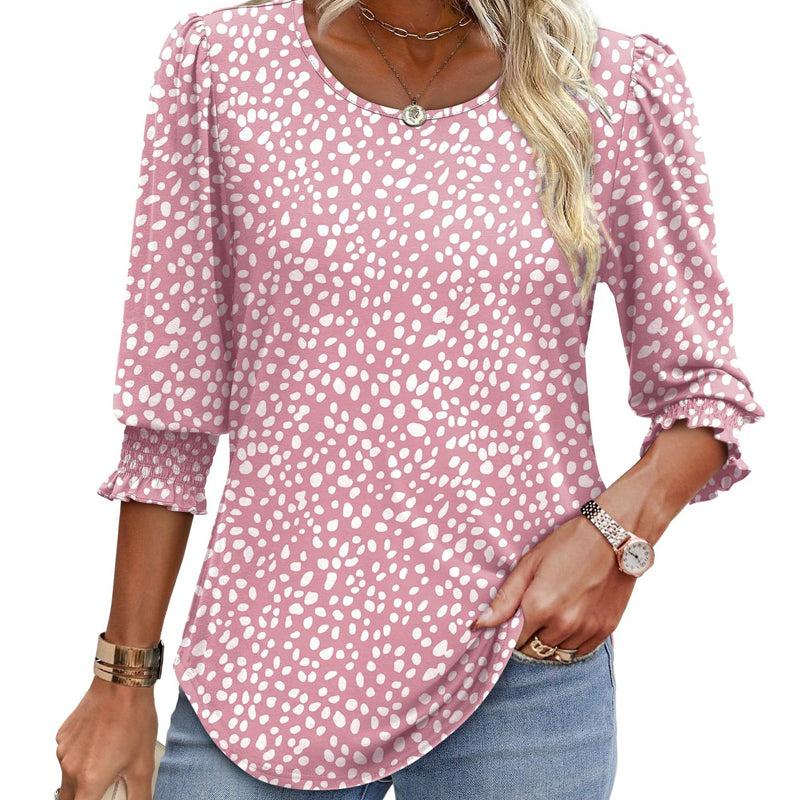🌞Summer Hot Sale 49% OFF -Women Dressy Casual 3/4 Length Sleeve Blouses with Smocked Cuffs