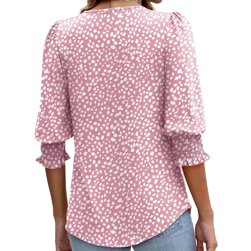 🌞Summer Hot Sale 49% OFF -Women Dressy Casual 3/4 Length Sleeve Blouses with Smocked Cuffs