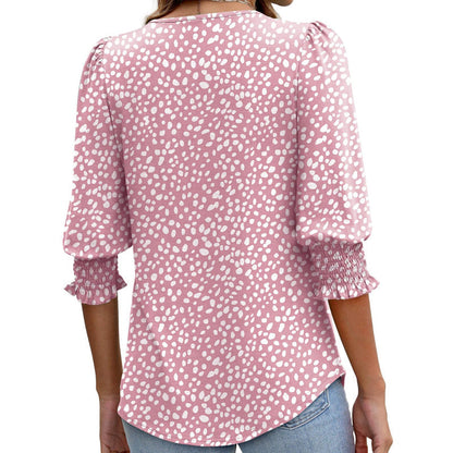🌞Summer Hot Sale 49% OFF -Women Dressy Casual 3/4 Length Sleeve Blouses with Smocked Cuffs