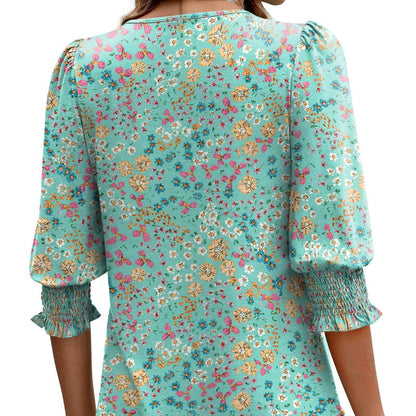 🌞Summer Hot Sale 49% OFF -Women Dressy Casual 3/4 Length Sleeve Blouses with Smocked Cuffs