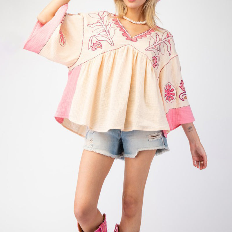 V-Neck Bell Sleeve Printed Top