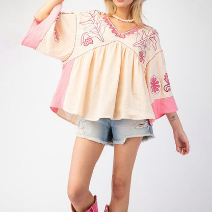 V-Neck Bell Sleeve Printed Top