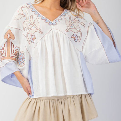 V-Neck Bell Sleeve Printed Top