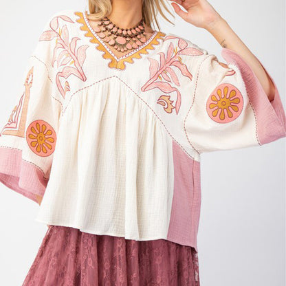 V-Neck Bell Sleeve Printed Top