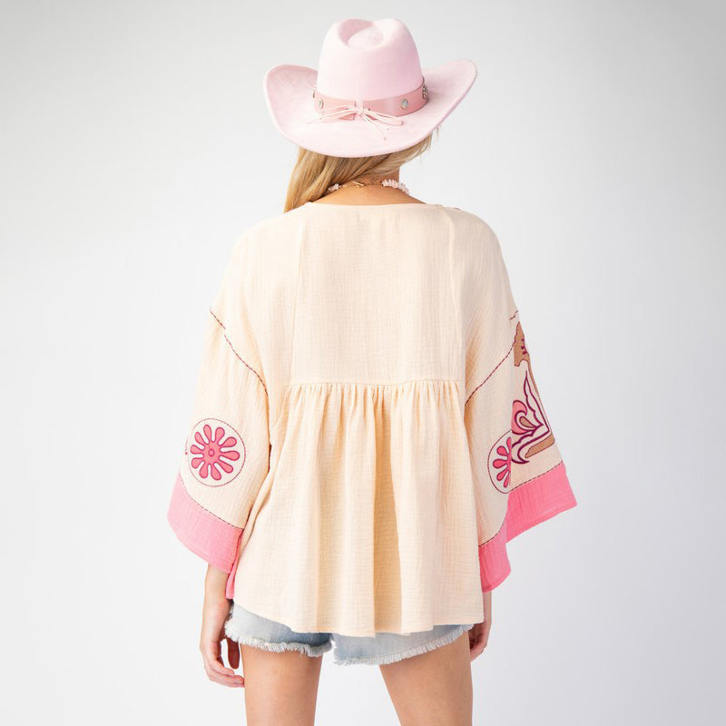 V-Neck Bell Sleeve Printed Top