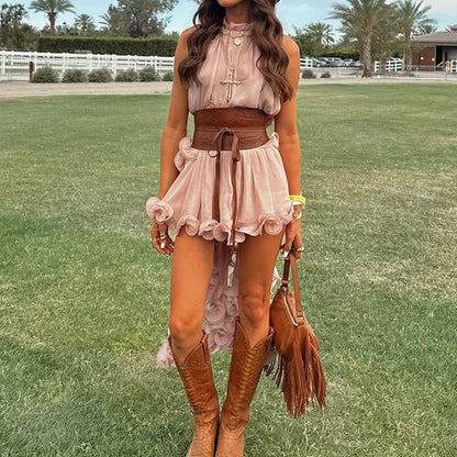 Women's Sleeveless Ruffle Top & Mini Skirt 2-Piece Set