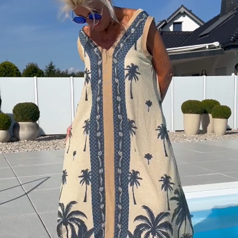 Women's Casual Print V-Neck Sleeveless Dress