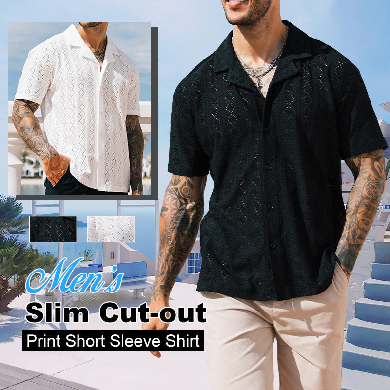 Men's Slim Cut-out Print Short Sleeve Shirt
