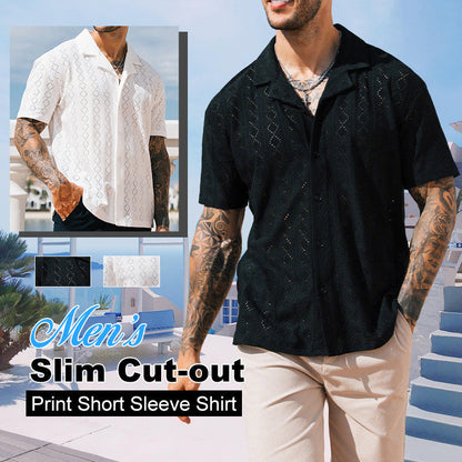 Men's Slim Cut-out Print Short Sleeve Shirt