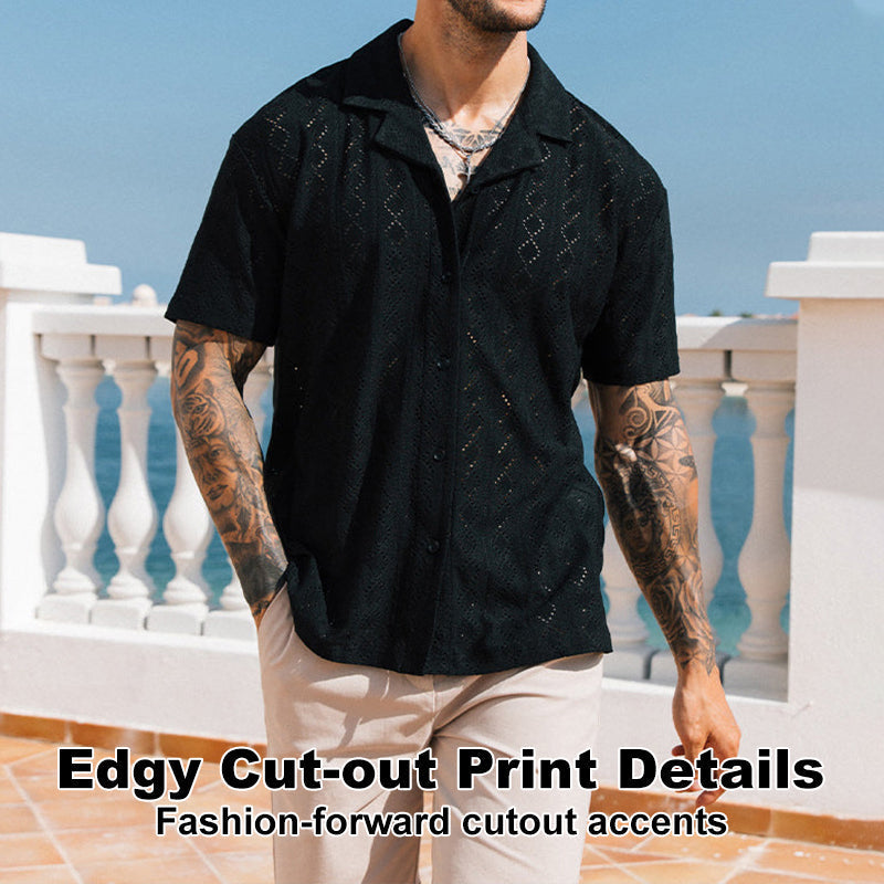 Men's Slim Cut-out Print Short Sleeve Shirt