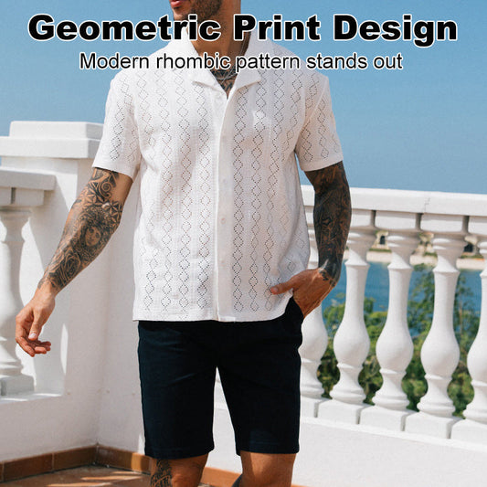 Men's Slim Cut-out Print Short Sleeve Shirt