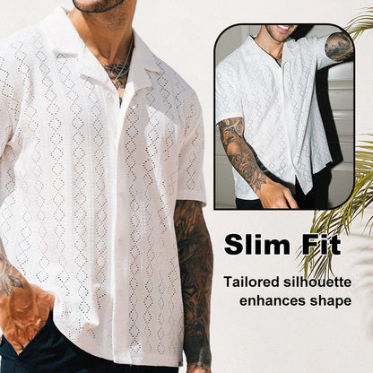 Men's Slim Cut-out Print Short Sleeve Shirt