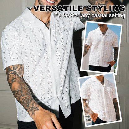 Men's Slim Cut-out Print Short Sleeve Shirt