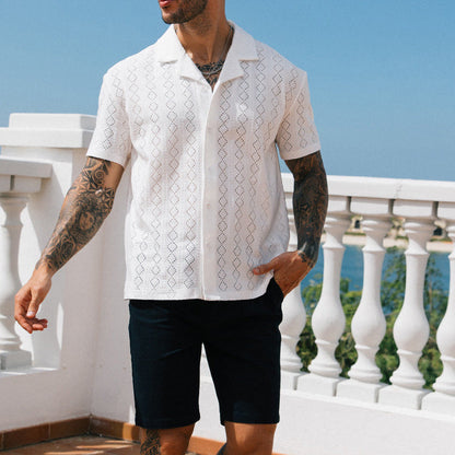 Men's Slim Cut-out Print Short Sleeve Shirt
