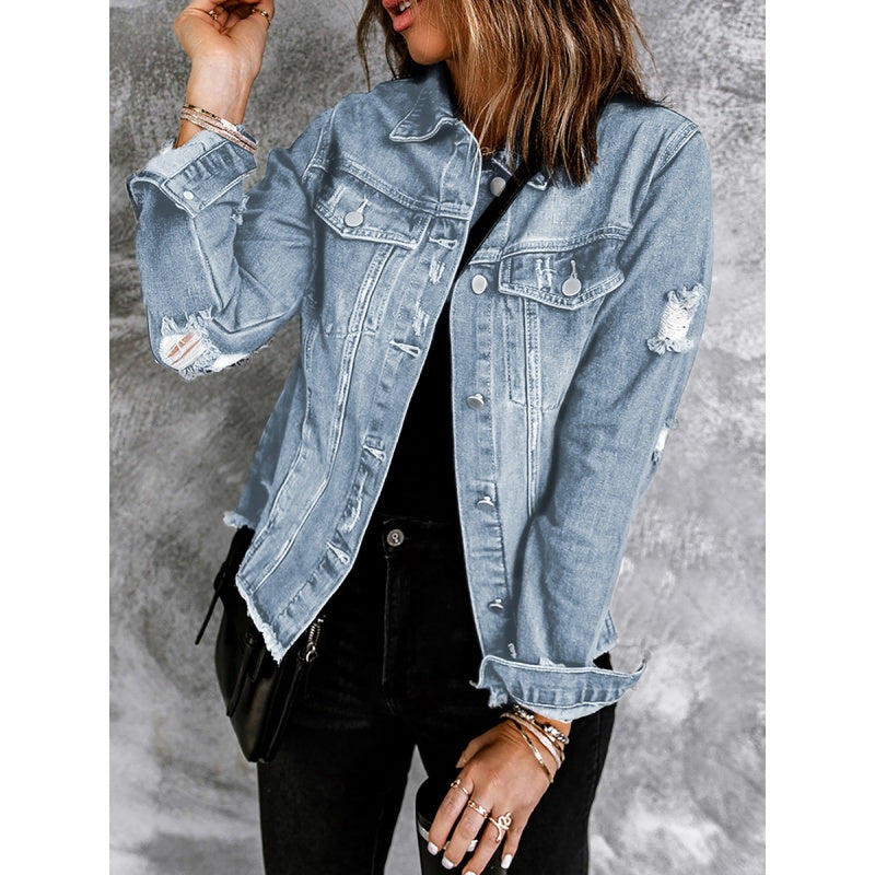 🍂Early Autumn Special Offer 50%OFF👔Women's Unique Raw Hem Long sleeves Denim Jackets