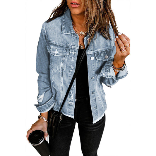 🍂Early Autumn Special Offer 50%OFF👔Women's Unique Raw Hem Long sleeves Denim Jackets