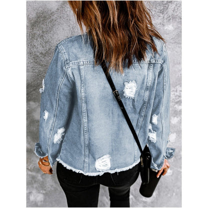 🍂Early Autumn Special Offer 50%OFF👔Women's Unique Raw Hem Long sleeves Denim Jackets
