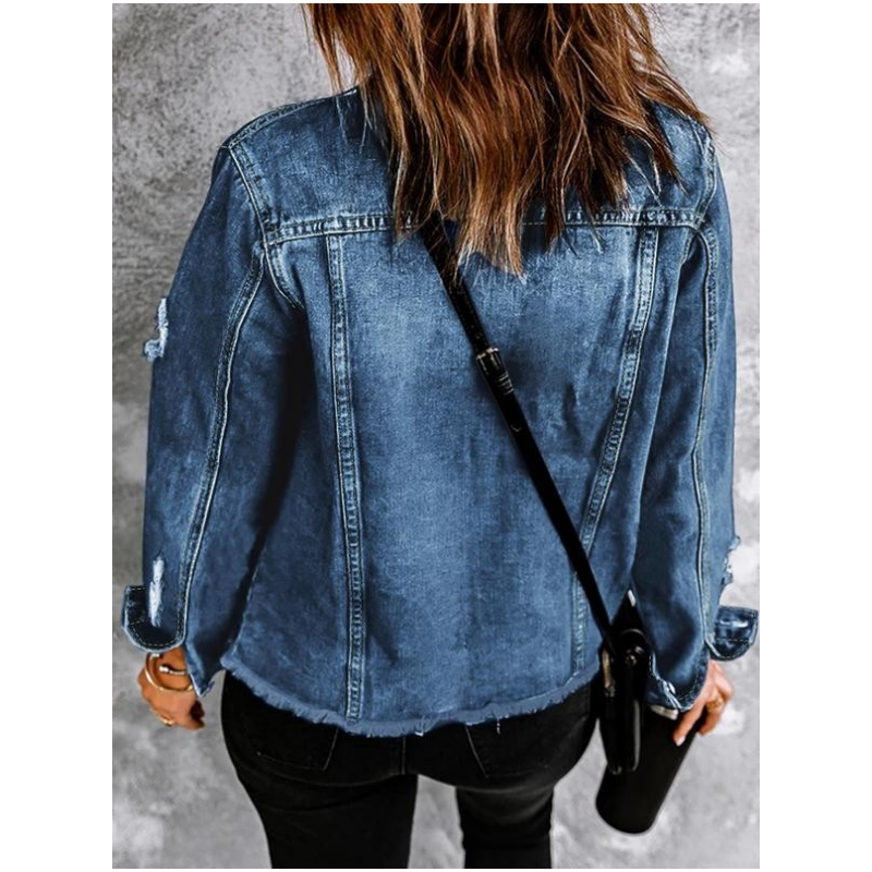 🍂Early Autumn Special Offer 50%OFF👔Women's Unique Raw Hem Long sleeves Denim Jackets