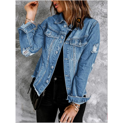 🍂Early Autumn Special Offer 50%OFF👔Women's Unique Raw Hem Long sleeves Denim Jackets