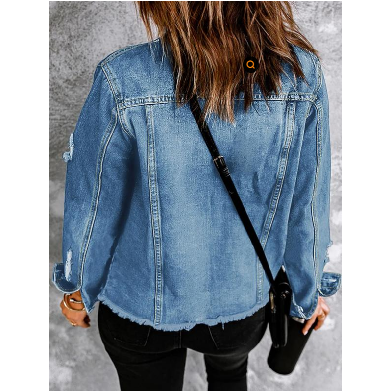 🍂Early Autumn Special Offer 50%OFF👔Women's Unique Raw Hem Long sleeves Denim Jackets