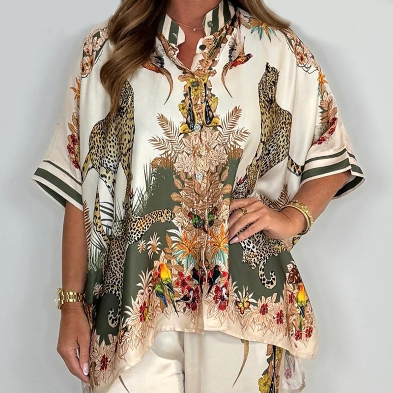 🌿Women's Loose Printed Top & Wide-Leg Pants 2-Piece Set🔥