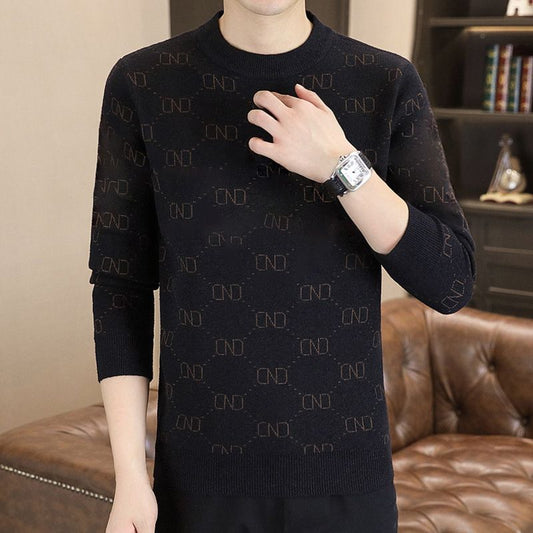 Men's Casual Jacquard Round Neck Sweater