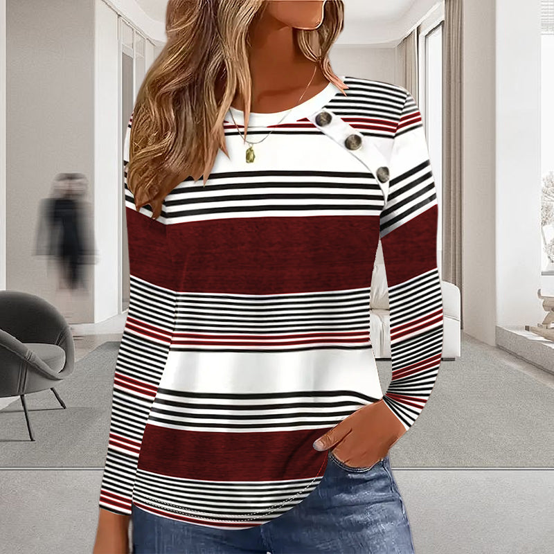 Women's Striped Patchwork Round Neck Long Sleeve Top