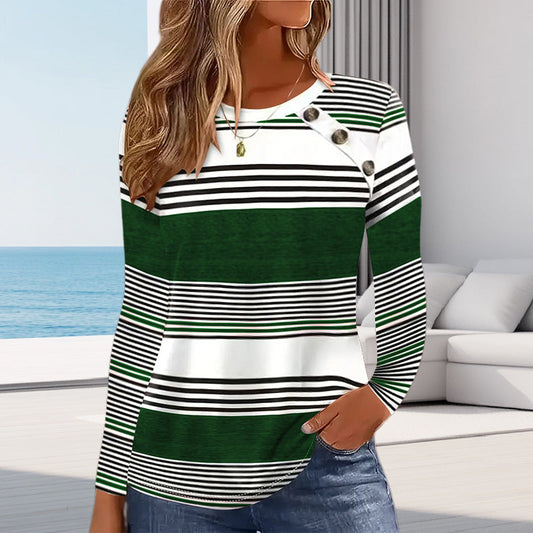 Women's Striped Patchwork Round Neck Long Sleeve Top
