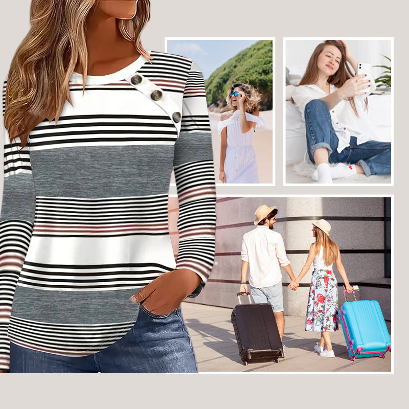 Women's Striped Patchwork Round Neck Long Sleeve Top