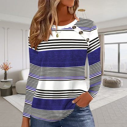 Women's Striped Patchwork Round Neck Long Sleeve Top