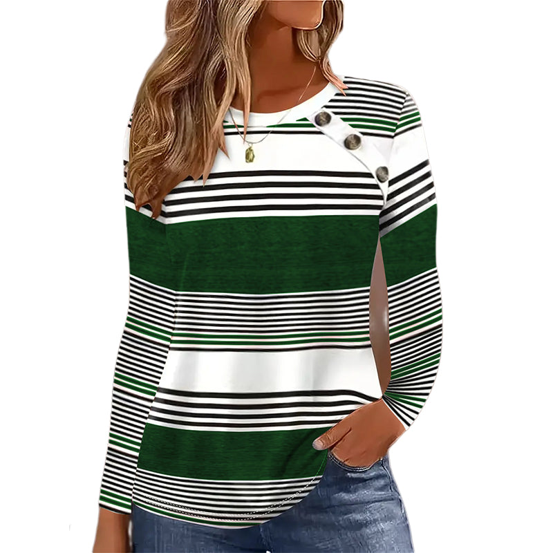 Women's Striped Patchwork Round Neck Long Sleeve Top