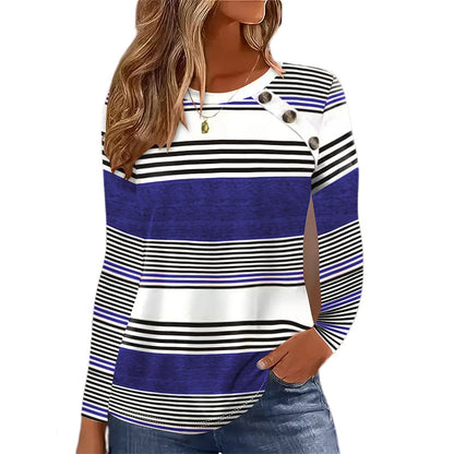 Women's Striped Patchwork Round Neck Long Sleeve Top