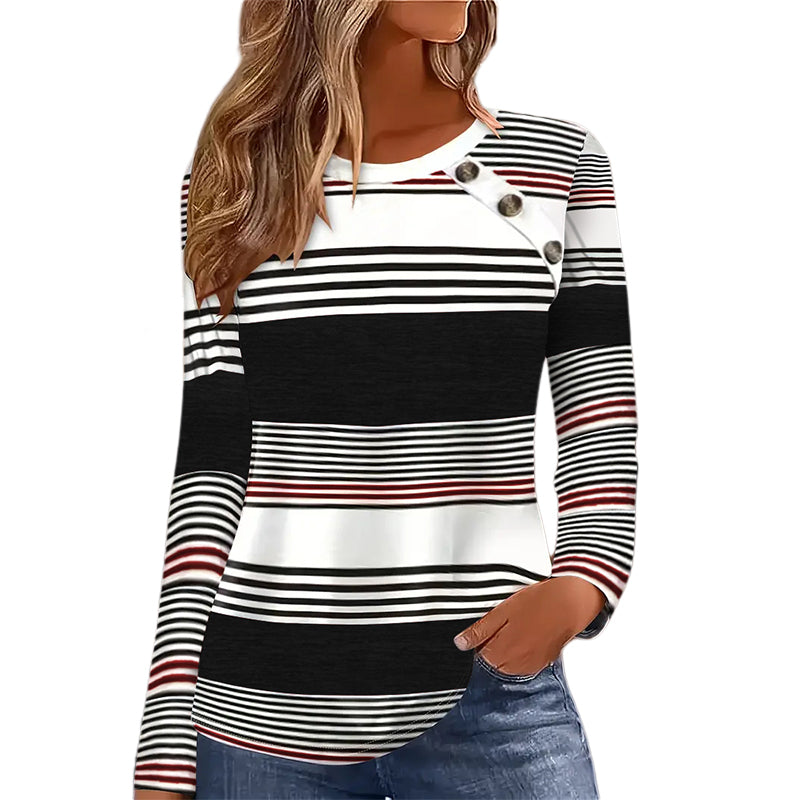 Women's Striped Patchwork Round Neck Long Sleeve Top