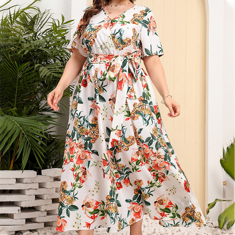 V-Neck Floral Tie-Waist Maxi Dress
