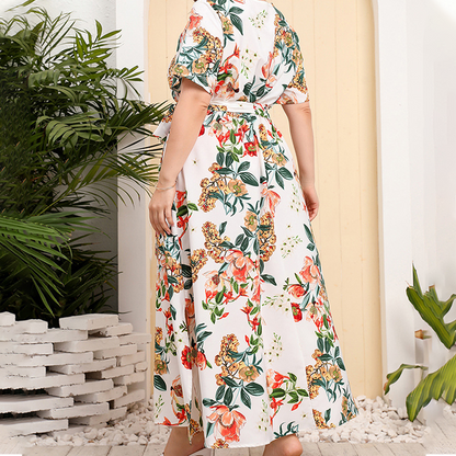 V-Neck Floral Tie-Waist Maxi Dress